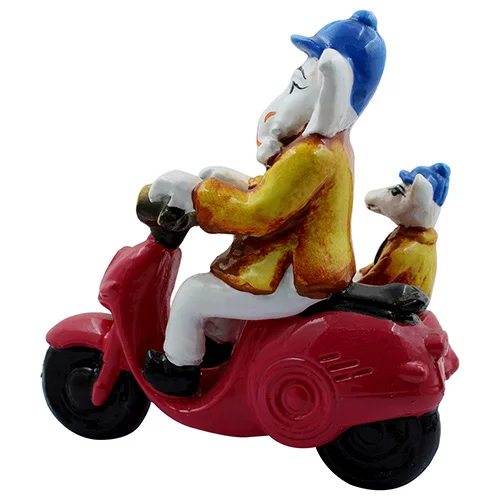 Car Dashboard Idols Unique Design Lord Ganesha Riding Scooter Idol Multicolor Best for Home Decor Home Decor Showpiece and Gifts by HomeDecorKart and Karigaari India