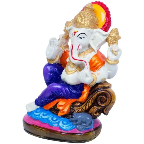Ganesha Idols Unique Design Little Lord Ganesha Sitting With One Leg Down Idol Multicolor Best Item for Home Decor Home Decor Showpiece and Gifts by HomeDecorKart and Karigaari India