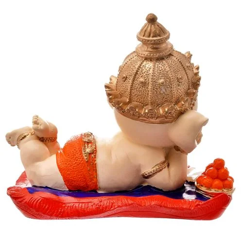 Ganesha Idols Lord Ganesha Sleeping With Mouse Idol Best & Unique Design Red Color for Home Decor Home Decor Showpiece and Gifts by HomeDecorKart and Karigaari India