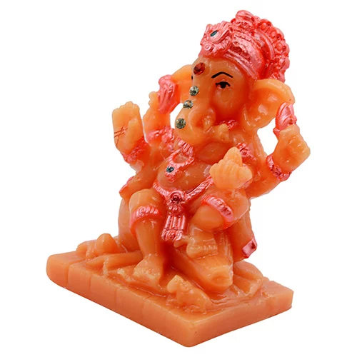 Car Dashboard Idols Small Lord Ganesha Sitting On Rock Idol Orange And Pink Ornaments Best for Home Decor Home Decor Showpiece and Gifts by HomeDecorKart and Karigaari India