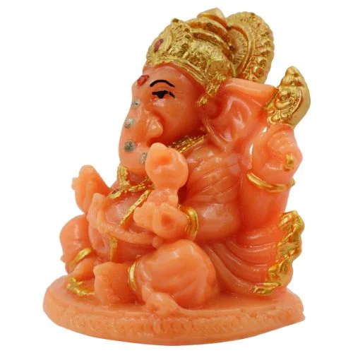 Car Dashboard Idols Lord Ganesha Sitting Idol Orange Colour for Home Decor Home Decor Showpiece and Gifts by HomeDecorKart and Karigaari India