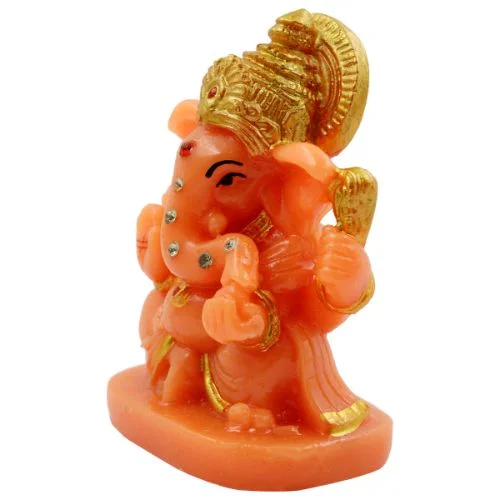 Car Dashboard Idols Small Lord Ganesha Sitting Idol Orange Colour for Home Decor Home Decor Showpiece and Gifts by HomeDecorKart and Karigaari India