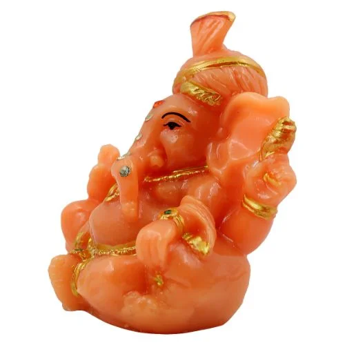Car Dashboard Idols Lord Ganesha Wearing Paghadi And Sitting With One Leg Fold Orange Colour Idol for Home Decor Home Decor Showpiece and Gifts by HomeDecorKart and Karigaari India