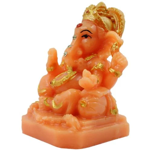 Car Dashboard Idols Small Lord Ganesha Wearing ornaments And Sitting Orange Colour Idol for Home Decor Home Decor Showpiece and Gifts by HomeDecorKart and Karigaari India