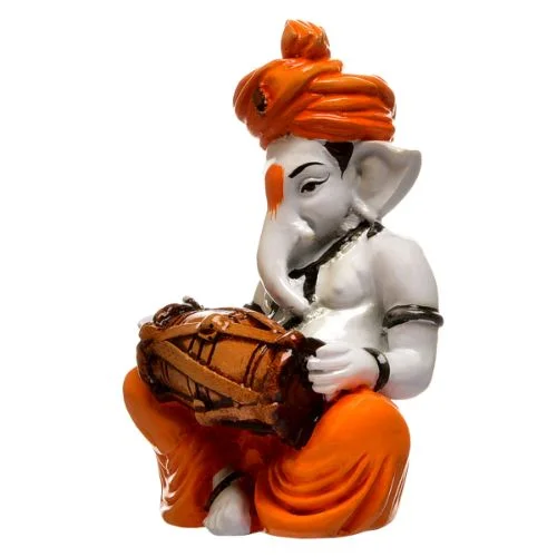Ganesha Idols Unique Little Lord Ganesha Playing Dhol Idol Orange Best for Home Decor Home Decor Showpiece and Gifts by HomeDecorKart and Karigaari India