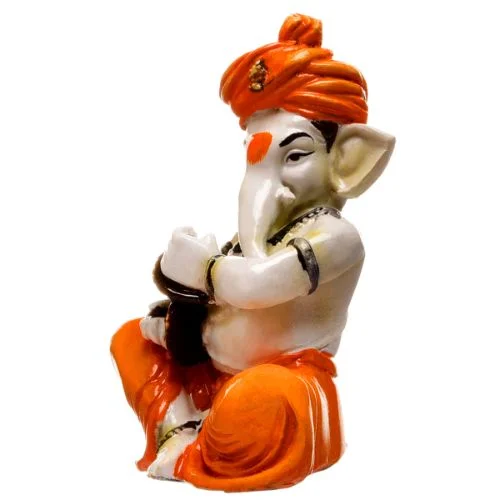 Ganesha Idols Unique Little Lord Ganesha Playing Manjira Idol Orange Best for Home Decor Home Decor Showpiece and Gifts by HomeDecorKart and Karigaari India