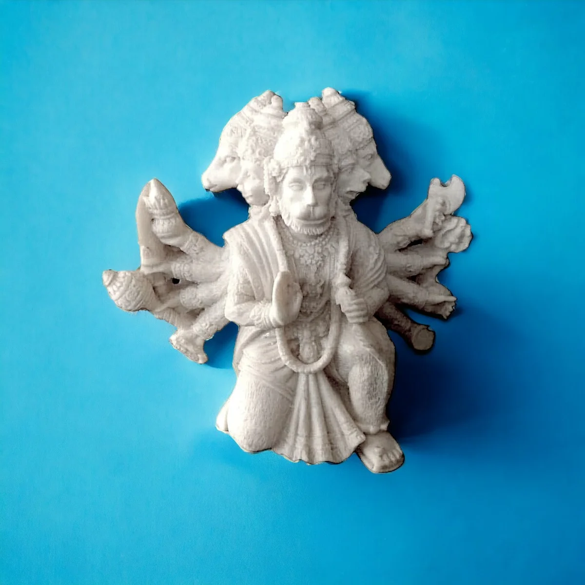 Hanuman Idols Beautifully Handcrafted Marble Panchmukhi Hanuman Ji Idol for Car Dashboard, Temple Statue Showpiece-Size (3 Inch) (White) Home Decor Showpiece and Gifts by HomeDecorKart and Karigaari India