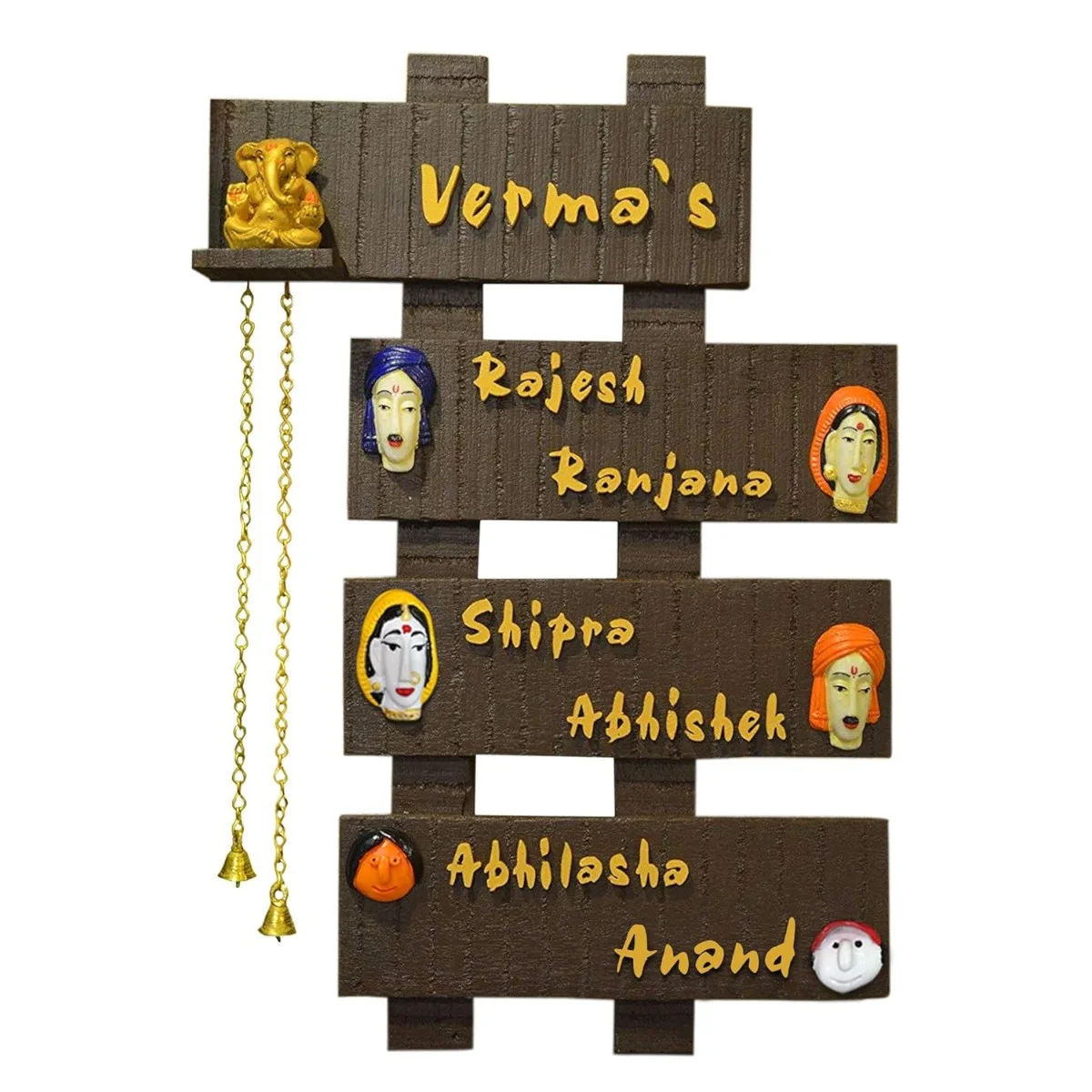 Family Name Plates Customized Wooden Family Name Plate for Home Entrance I Flat & Door Name Plate I Engraved Name Plates (4 Plate) Home Decor Showpiece and Gifts by HomeDecorKart and Karigaari India