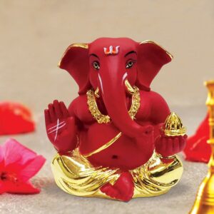 Dagdu Ganesha in Sitting Posture for Car Dashboard - Karigaari India Aesthetic Home Decor