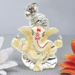 Ceramic Gold Plated Ganesha wearing Pagdi for Car - Karigaari India Aesthetic Home Decor