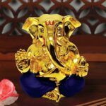 Ceramic Gold Plated Takloo Ganesha for Car Dashboard - Karigaari India Aesthetic Home Decor