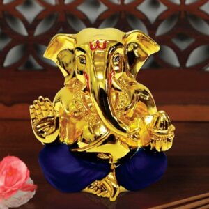 Ceramic Gold Plated Takloo Ganesha for Car Dashboard - Karigaari India Aesthetic Home Decor