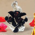 Ganesha Wearing Turban in Black & Silver Plating for Car - Karigaari India Aesthetic Home Decor