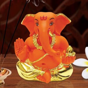 Stylish Dagdu Ganesha for Car Dashboard & Gifting (Orange) - Karigaari India Aesthetic Home Decor