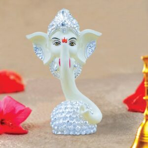 White Ceramic Long Trunk Ganesha for Car Dashboard - Karigaari India Aesthetic Home Decor