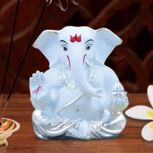 Stylish White Ceramic Ganesha Idol for Car Dashboard I Gifting - Karigaari India Aesthetic Home Decor