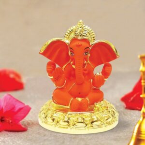 Ceramic Gold Plated Ganesha with Big Ears for Car - Karigaari India Aesthetic Home Decor