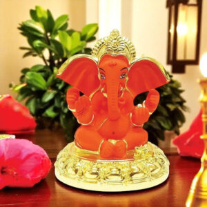 Ceramic Gold Plated Ganesha with Big Ears for Car - Karigaari India Aesthetic Home Decor