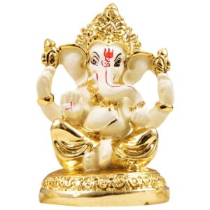 Stylish Yellow Ceramic Ganesha Idol for Car Dashboard I Gifting - Karigaari India Aesthetic Home Decor
