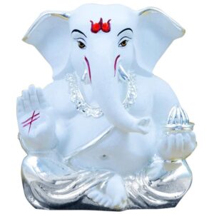 Stylish White Ceramic Ganesha Idol for Car Dashboard I Gifting - Karigaari India Aesthetic Home Decor