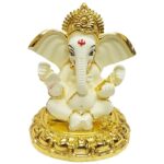 Plating Yellow Ceramic Ganesha Idol for Car Dashboard I Gifting - Karigaari India Aesthetic Home Decor
