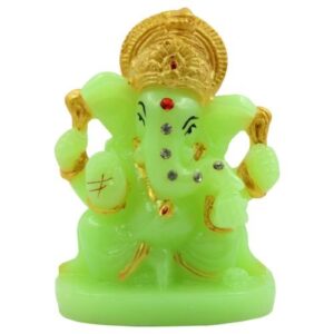 beautiful Lord Ganesha sitting Unique Crystal Green Colour Idol with Golden Ornaments for Home Decor - Karigaari India Aesthetic Home Decor