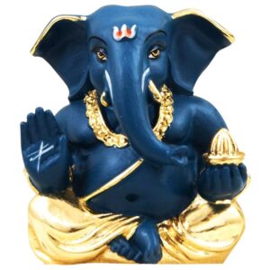 Regal Blue Ganesha Idol - Divine Tranquility & Car Dashboard Auspiciousness - Karigaari India Aesthetic Home Decor
