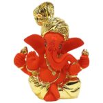 Orange & Gold Pagdi Ganesha for Car Dashboard & Gifting Purpose - Karigaari India Aesthetic Home Decor