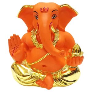 Stylish Dagdu Ganesha for Car Dashboard & Gifting (Orange) - Karigaari India Aesthetic Home Decor