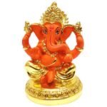 Stylish Ceramic Gold & Orange Ganesha for Car Dashboard - Karigaari India Aesthetic Home Decor