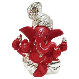 Ceramic Silver Plated Ganesha in sitting Posture for car - Karigaari India Aesthetic Home Decor