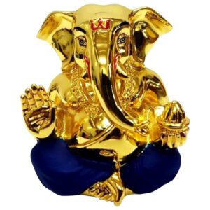 Ceramic Gold Plated Takloo Ganesha for Car Dashboard - Karigaari India Aesthetic Home Decor