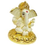 Plating Yellow Ceramic Ganesha Idol for Car Dashboard I Gifting - Karigaari India Aesthetic Home Decor