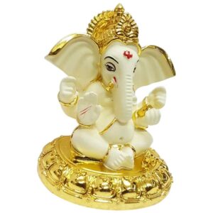 Plating Yellow Ceramic Ganesha Idol for Car Dashboard I Gifting - Karigaari India Aesthetic Home Decor