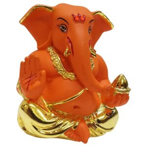 Stylish Dagdu Ganesha for Car Dashboard & Gifting (Orange) - Karigaari India Aesthetic Home Decor
