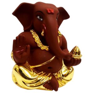 Ceramic Gold Plated Takloo Ganesha Car dashboard - Karigaari India Aesthetic Home Decor