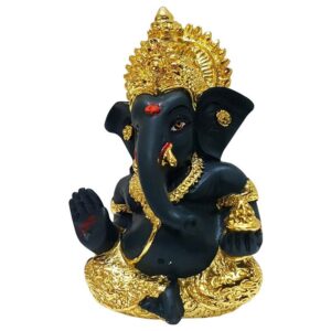 Antique Black Ceramic Ganesha Idol for Car Dashboard I Gifting - Karigaari India Aesthetic Home Decor
