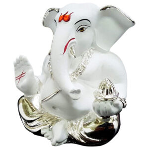 Stylish White Ceramic Ganesha Idol for Car Dashboard I Gifting - Karigaari India Aesthetic Home Decor