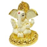 Plating Yellow Ceramic Ganesha Idol for Car Dashboard I Gifting - Karigaari India Aesthetic Home Decor