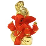 Orange & Gold Pagdi Ganesha for Car Dashboard & Gifting Purpose - Karigaari India Aesthetic Home Decor