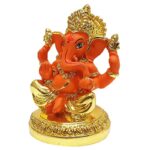 Stylish Ceramic Gold & Orange Ganesha for Car Dashboard - Karigaari India Aesthetic Home Decor
