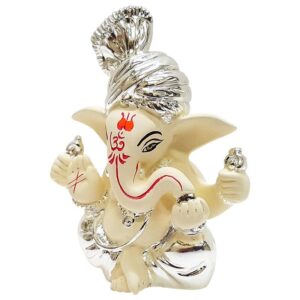 Ceramic Gold Plated Ganesha wearing Pagdi for Car - Karigaari India Aesthetic Home Decor
