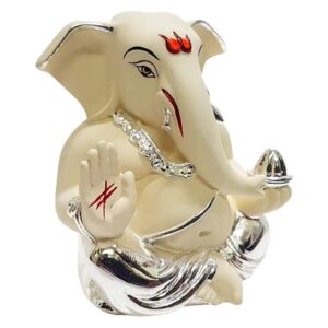 Resin Ganesha Idol for Car Dashboard I Ganesha Idol (Silver) - Karigaari India Aesthetic Home Decor