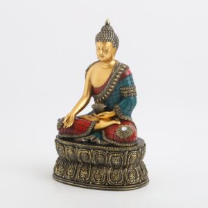 Buddha Statue on Ornate Lotus Base | Resin Idol for Meditation & Home Decor - Karigaari India Aesthetic Home Decor