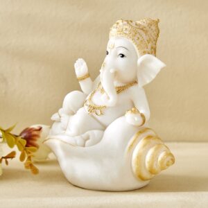Auspicious Ganesha on Shell Statue | Symbol of Prosperity & New Beginnings - Karigaari India Aesthetic Home Decor
