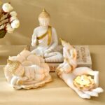 Buddha Trio Statue Set | Seated, Reclining, Candle Holder - Resin Decor-Resin Set for Meditation & Peaceful Home - Karigaari India Aesthetic Home Decor