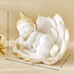 Blissful Baby Buddha Idol in White & Gold – Handcrafted Resin Figurine - Karigaari India Aesthetic Home Decor