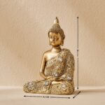 Antique Golden Buddha Statue for Home Decor Resin Meditating Idol with Crystal Detailing-Resin Sitting Buddha Idol for Home & Office Decor | Peace & Prosperity Showpiece Gift - Karigaari India Aesthetic Home Decor