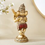 Antique Gold Ganesh Idol with Veena Resin Decorative Statue for Spiritual Decor - Karigaari India Aesthetic Home Decor