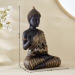 Black Gold Buddha Statue Meditation | Antique Finish Blessing Buddha Figurine | Zen Buddhist Home Decor | Abhaya Mudra Protection Sculpture | Resin Sitting Buddha | Spiritual Feng Shui Gift | - Karigaari India Aesthetic Home Decor